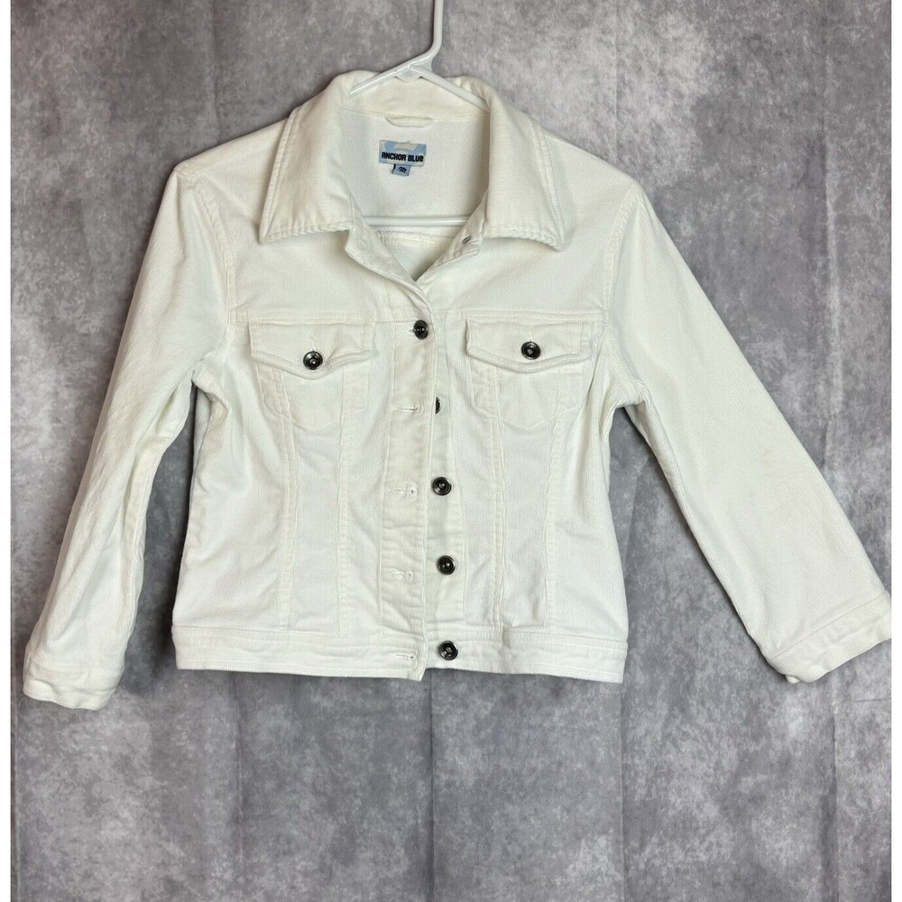 Vintage Anchor Blue Kids Jacket Medium White Corduroy Jacket Y2K 90s Girls Retro